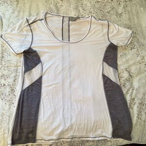 Athleta White and Gray Short Sleeve Tee “run light”